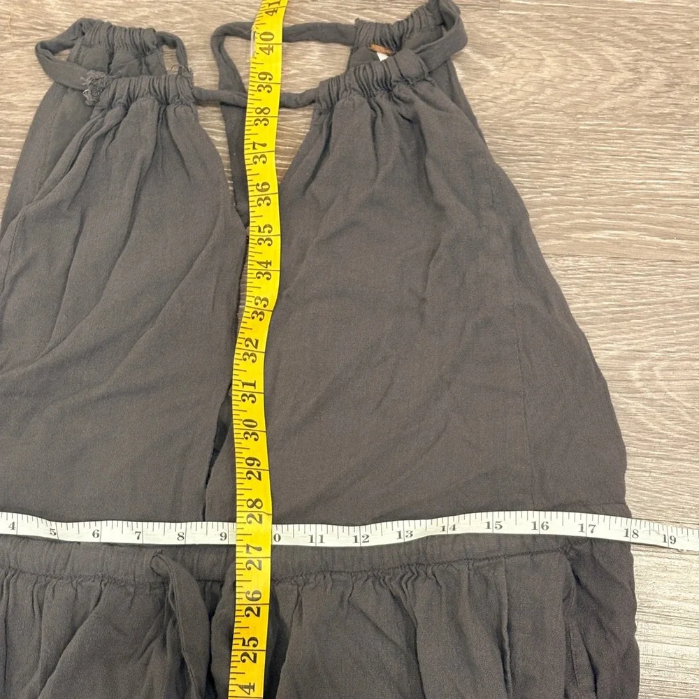 Free People Spring Love Midi Dress Carbon Gray Halter Open Back Pom Trim XS Boho